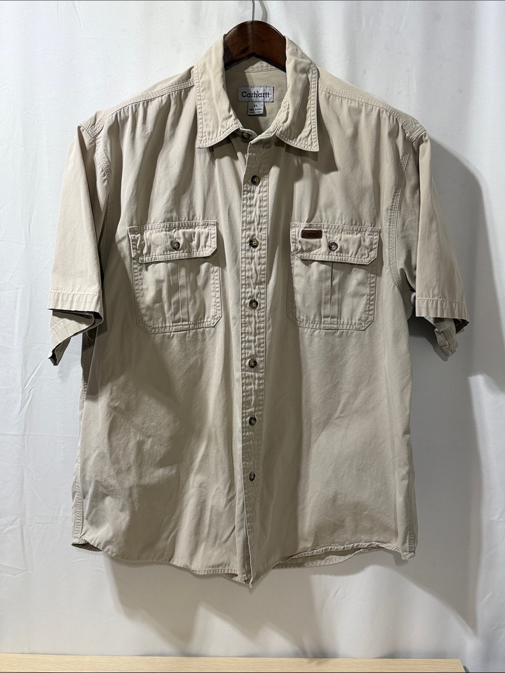Carhartt Men's Short Sleeve Button-Front Utility Shirt in Light Beige